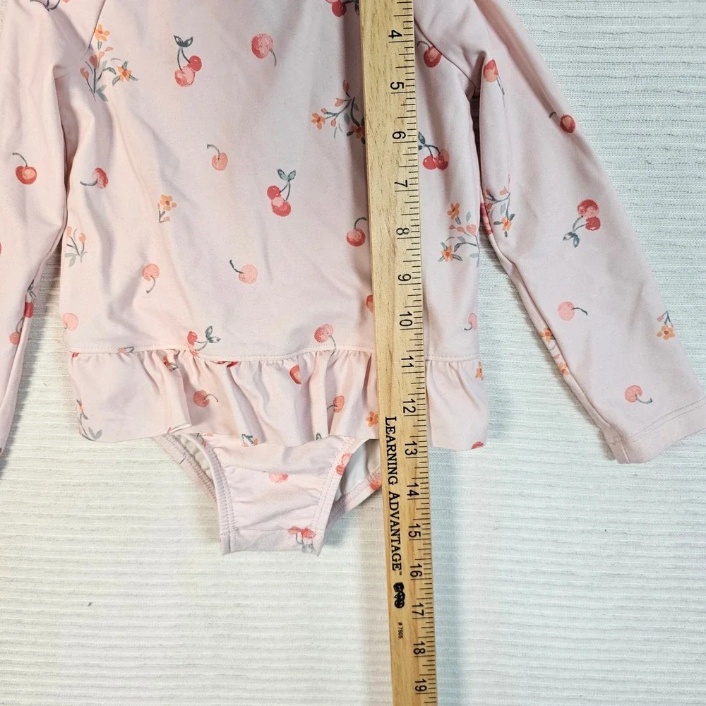 OshKosh Bgosh Baby Girl 24M Pink CherryFloral LongSleeve RuffleSwimsuit 1P005810